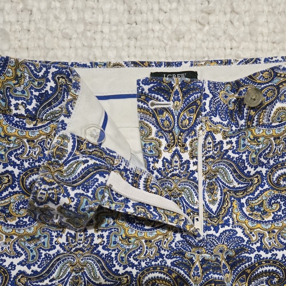 J Crew City Fit Paisley Print Shorts - Blue & Yellow Stretch Cotton - Size 4 - Picture 4 of 9